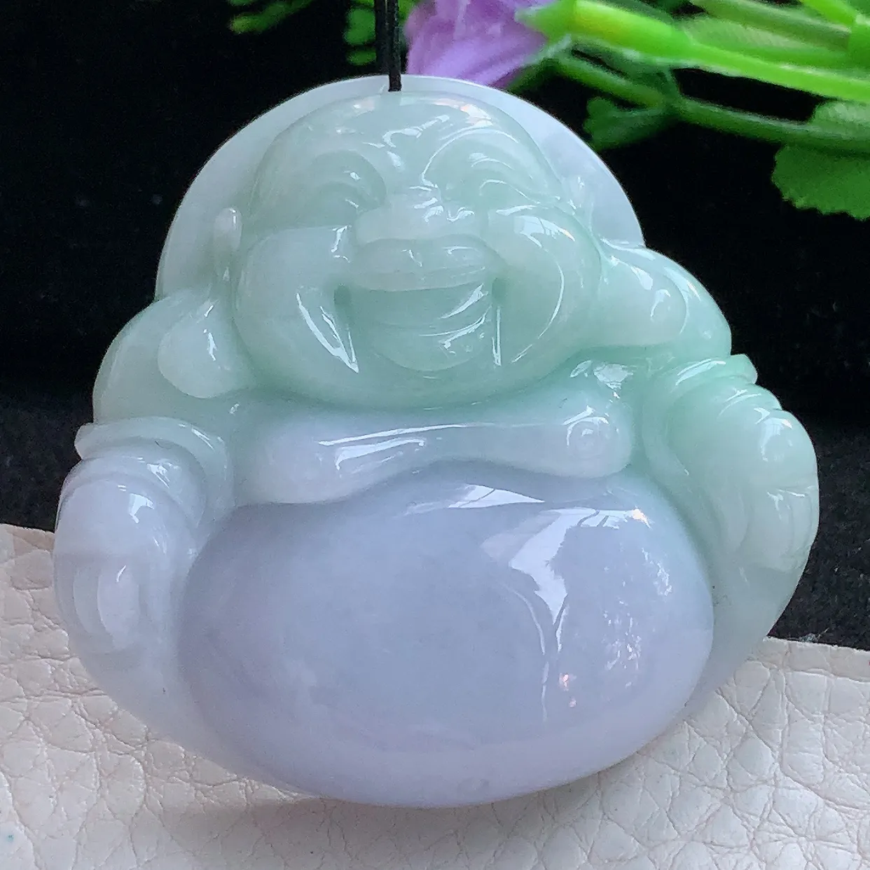 zen实拍48.6*50.5*13天然缅甸翡翠春彩大佛公吊坠 紫罗兰大肚弥勒佛像