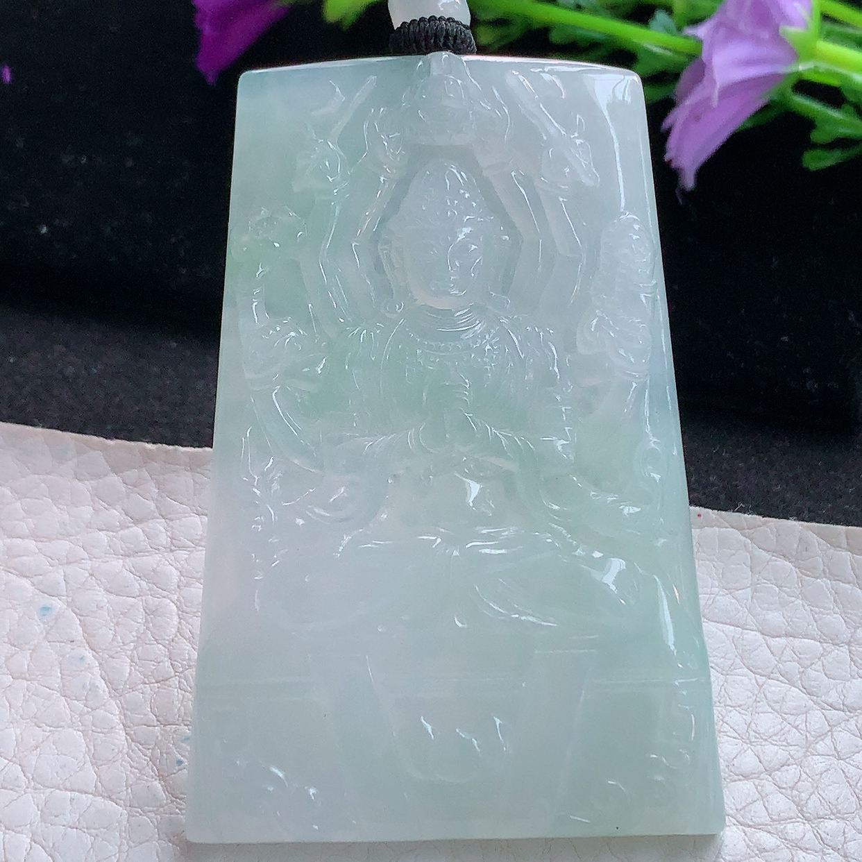 yl实拍64.8*43.8*6.5缅甸翡翠精雕千手观音牌菩萨吊坠 生肖守护神