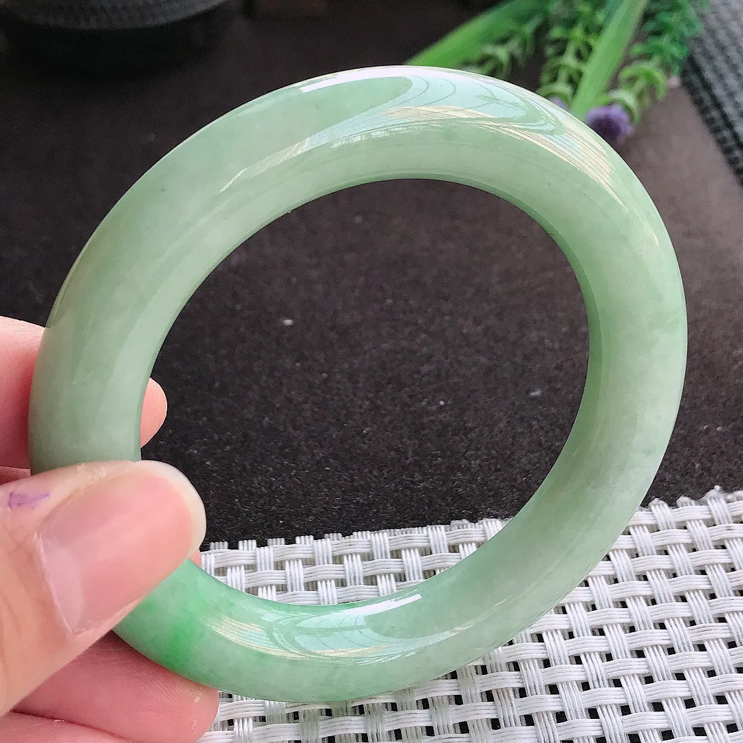 实拍翡翠A货56/11.3/11.5老坑精美温润满绿阳绿圆条手镯翡翠玉镯女款百搭