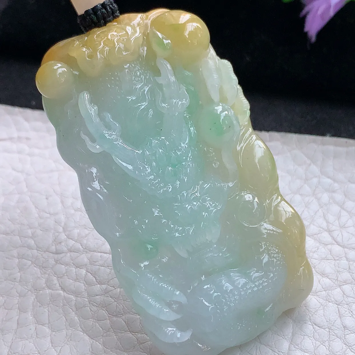 yl实拍66.6*38*11.6缅甸翡翠精雕黄加绿龙牌项坠 厚装霸气神龙降瑞