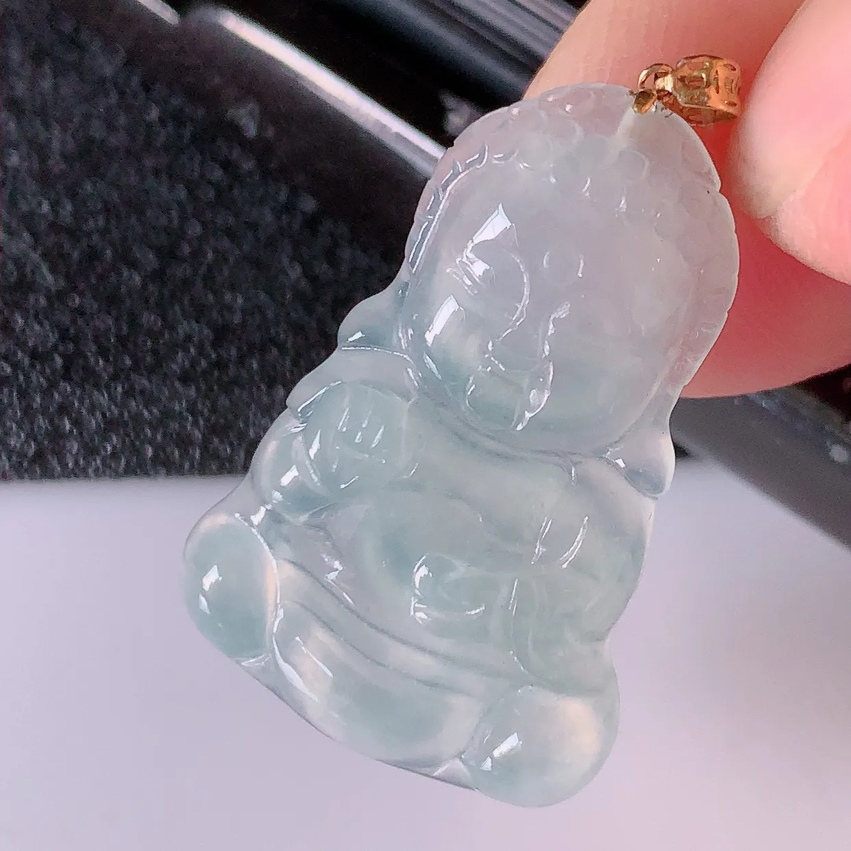 18K金镶嵌冰种翡翠保平安宝宝佛吊坠，一生平安，玉质莹润，佩戴佳品，#49.10