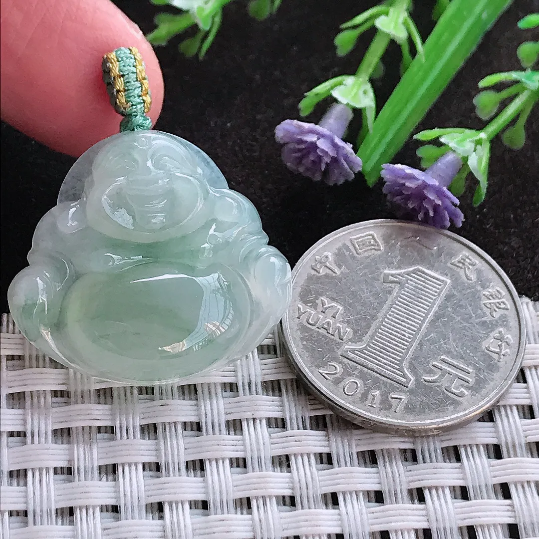 实拍A货翡翠25/27.8/6老坑冰胶果冻冰晴佛公吊坠翡翠玉佛挂件