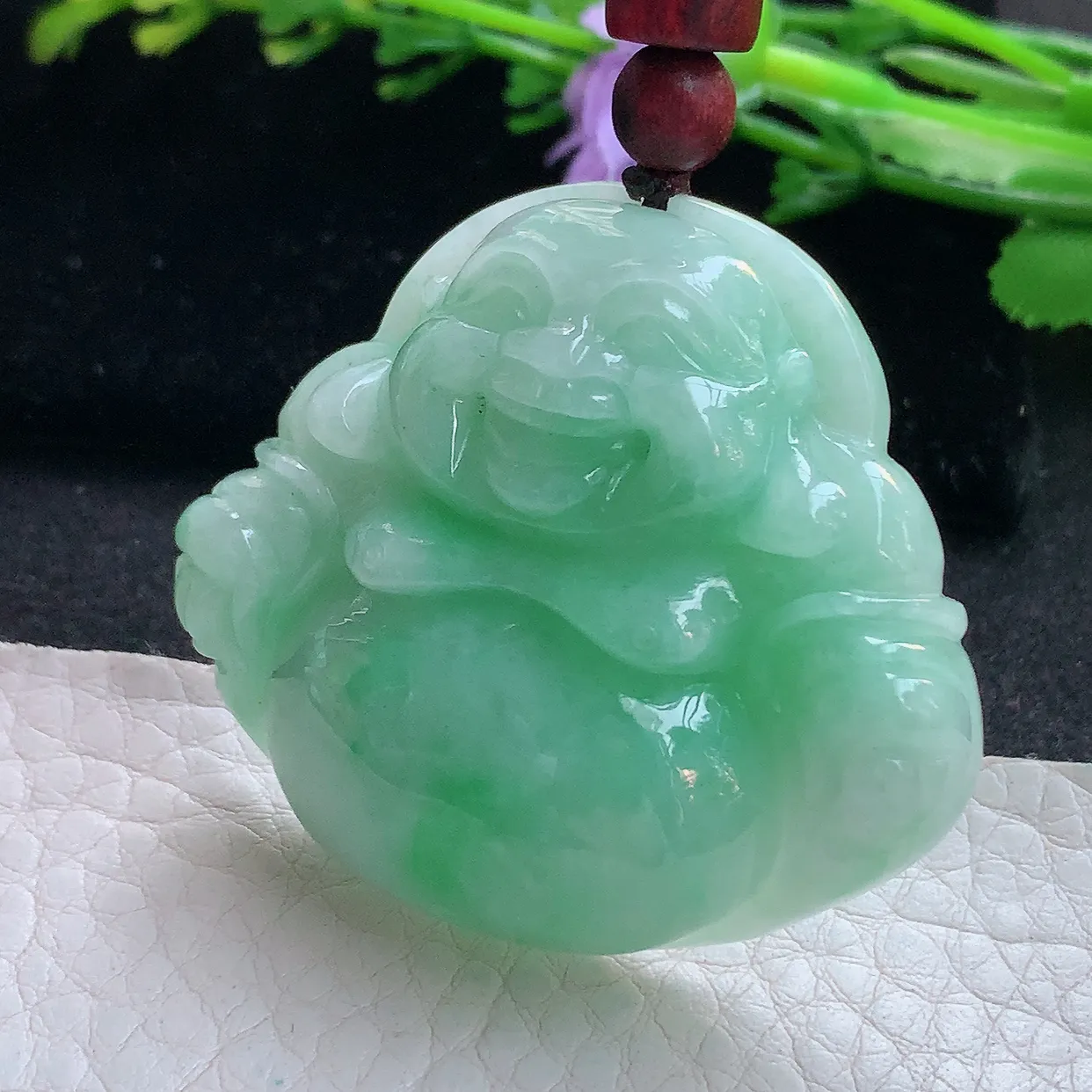 zen实拍41.5*46.8*12.8天然缅甸翡翠浅绿大佛公吊坠 大肚弥勒佛像