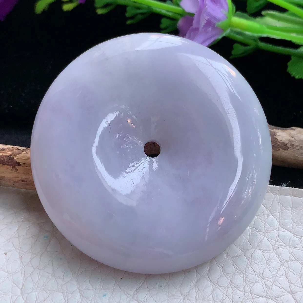 zen实拍53.5*11天然缅甸翡翠紫罗兰大平安扣吊坠 玉扣毛衣坠