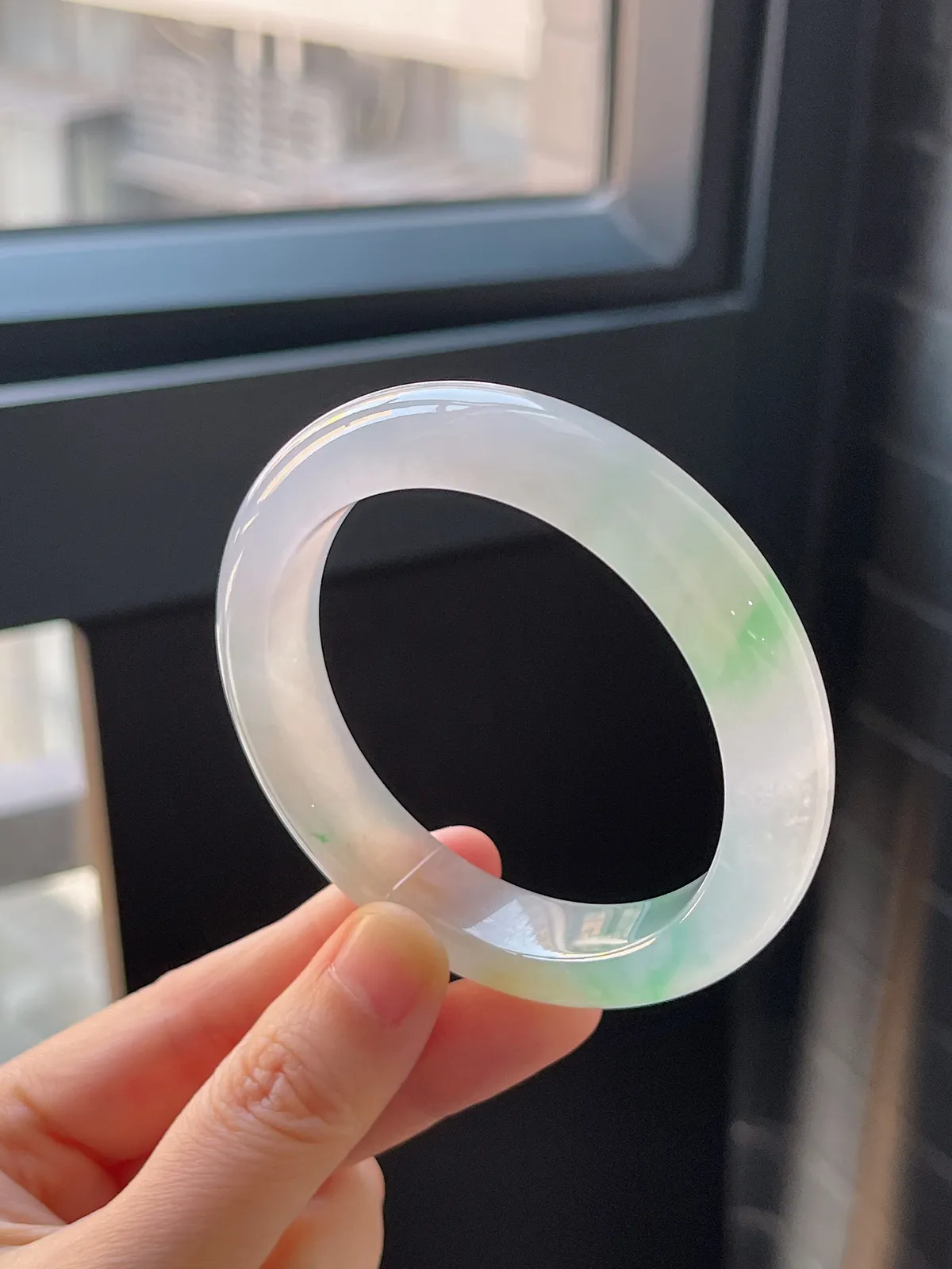 正圈55圈口，翡翠冰种黄加绿手镯