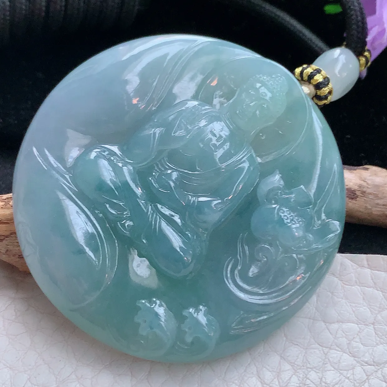 yl实拍52.6*9.3缅甸翡翠精雕蓝紫阿弥陀佛吊坠 如来佛祖生肖守护神，花开见佛