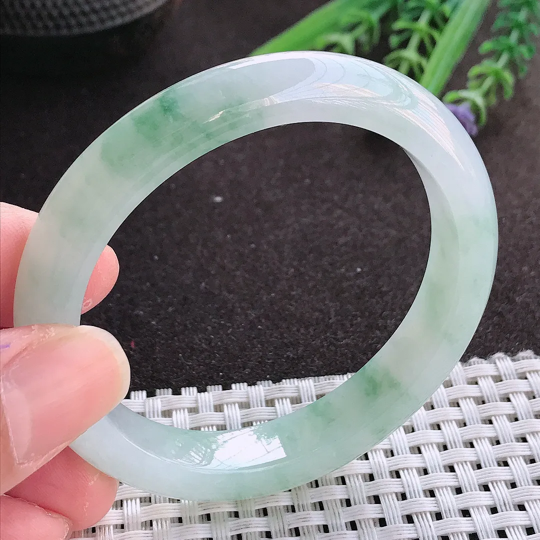 实拍翡翠A货53/48/10.6/8老坑冰胶水灵飘花贵妃手镯翡翠玉镯女款百搭