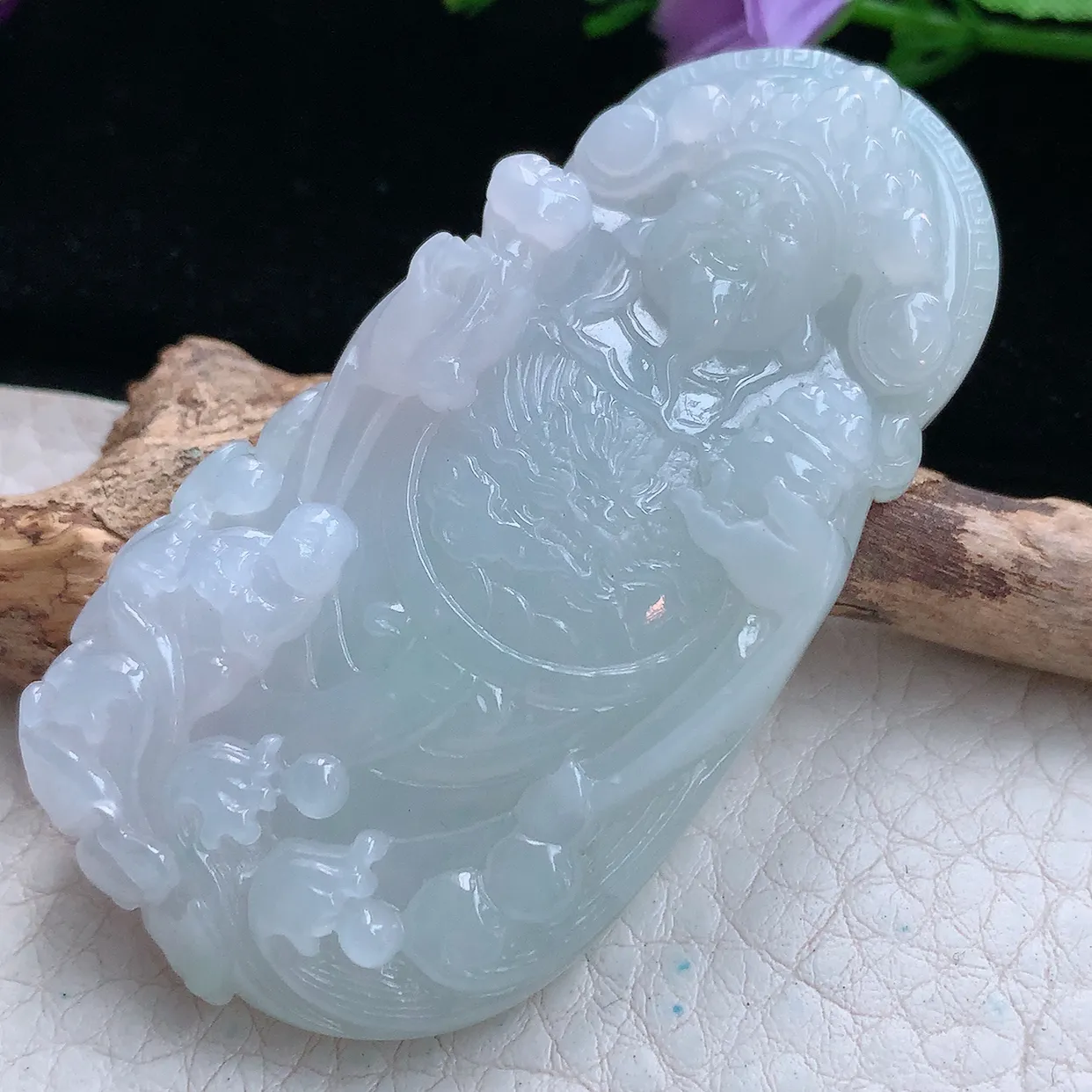 Ktj实拍63.2*33.5*9.2天然缅甸翡翠精雕财神爷吊坠 招财进宝