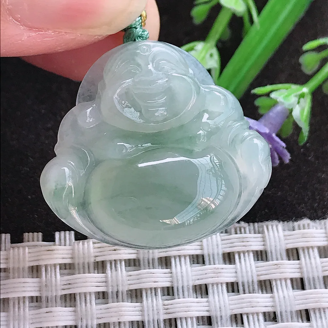 实拍A货翡翠25/27.8/6老坑冰胶果冻冰晴佛公吊坠翡翠玉佛挂件