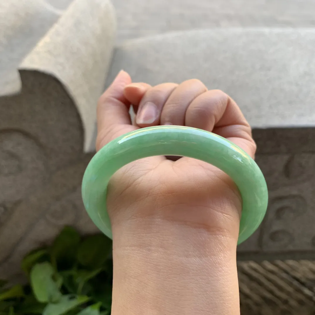 圈口56.8-11.4 【满绿圆条手镯】圆条56 57可戴
