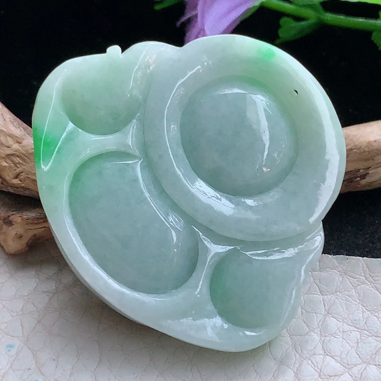 zen实拍41.2*46*12.5天然缅甸翡翠白底青飘阳绿佛公吊坠 大肚弥勒佛像