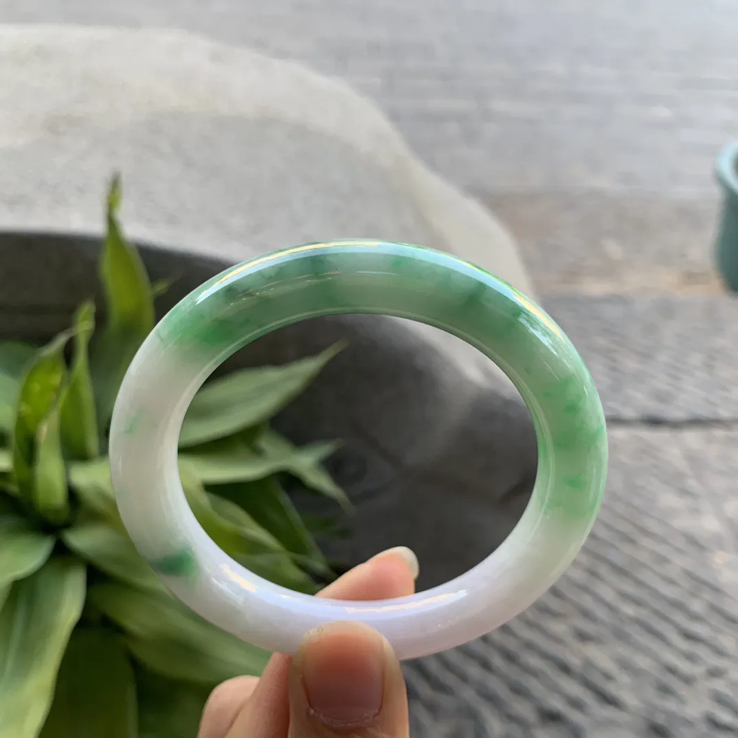 圈口54.4-10.4 【飘绿圆条手镯】圆条54 55可戴