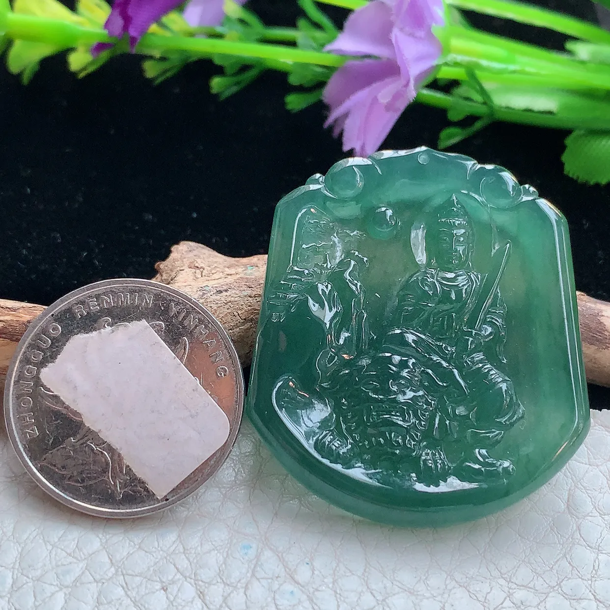 Ktj实拍41.2*36.2*5天然翡翠精雕蓝水文殊观音菩萨吊坠 生肖守护神