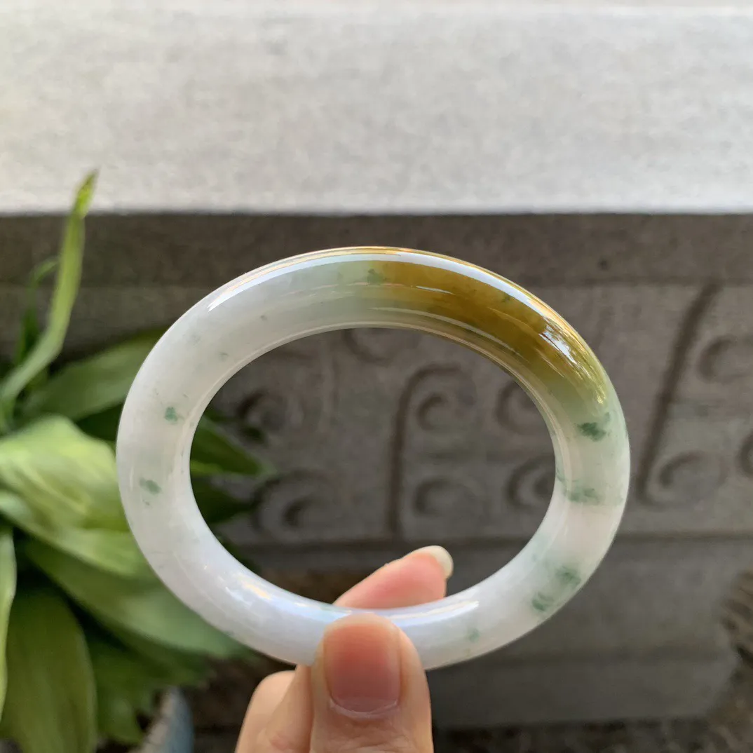 圈口 57-10.8【飘花黄翡圆条手镯】圆条57 58可戴