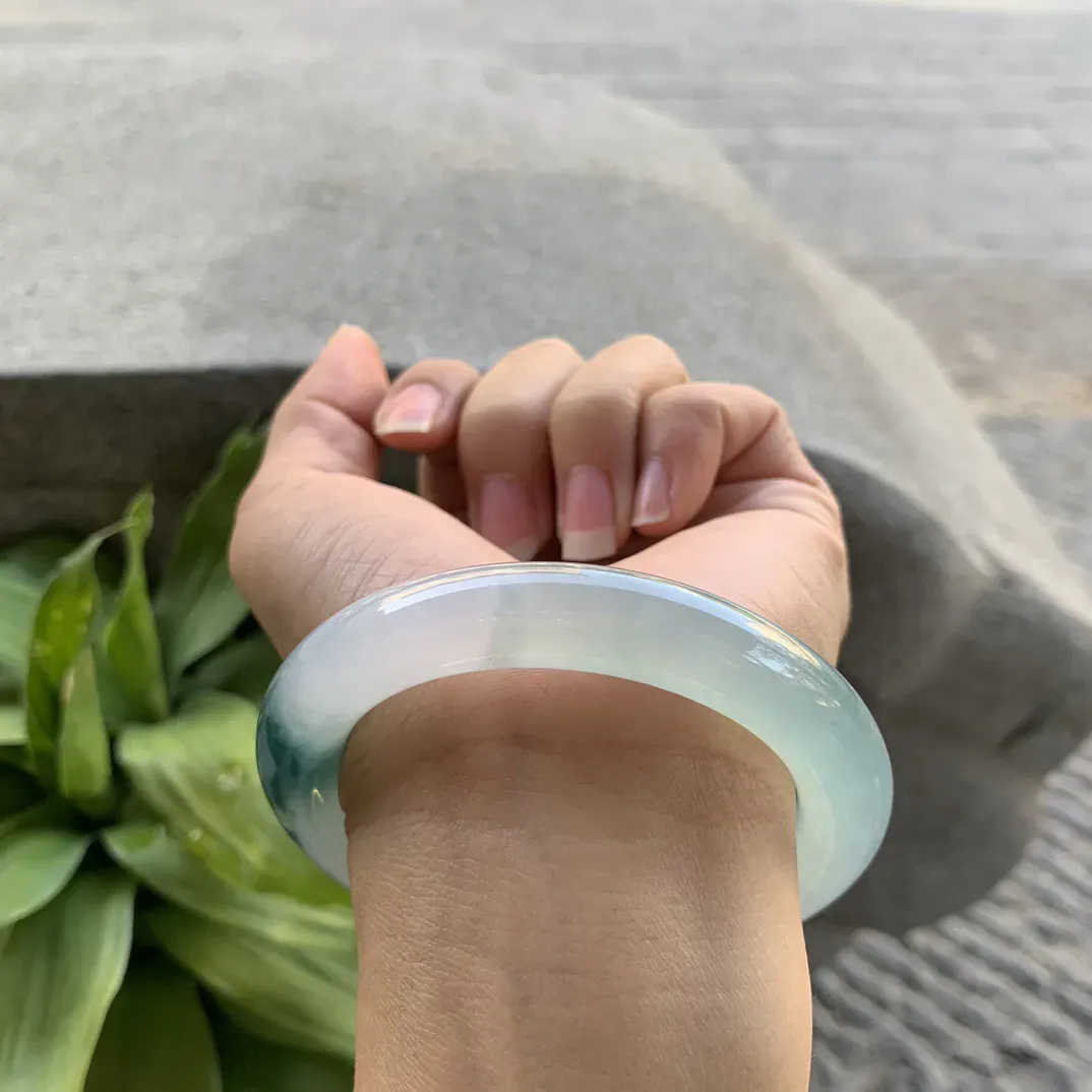 圈口55.6-10.6 【高冰飘花圆条手镯】圆条55 56可戴