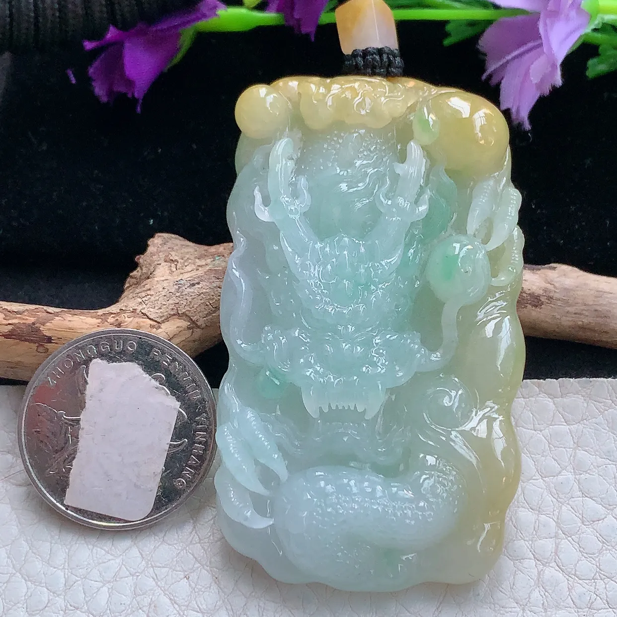 yl实拍66.6*38*11.6缅甸翡翠精雕黄加绿龙牌项坠 厚装霸气神龙降瑞