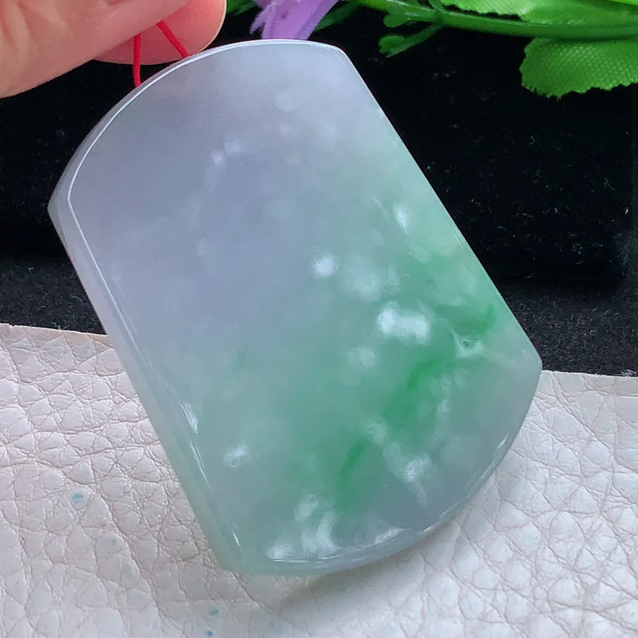 Ktj实拍50.5*38.5*5.5缅甸翡翠淡春彩平安无事牌吊坠