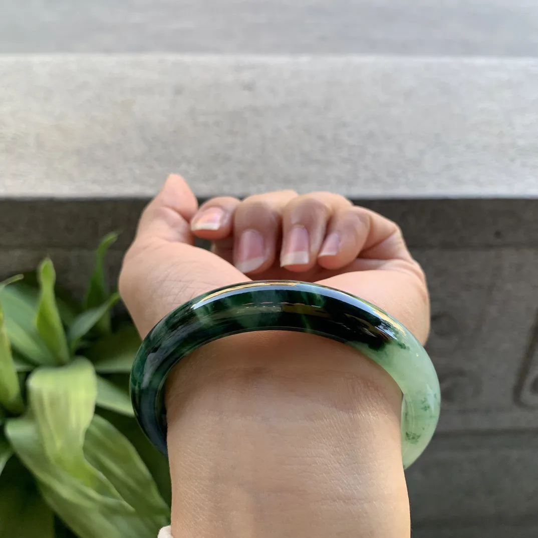 圈口 56.9-10.8-7.8【墨绿正圈手镯】正圈56 57可戴