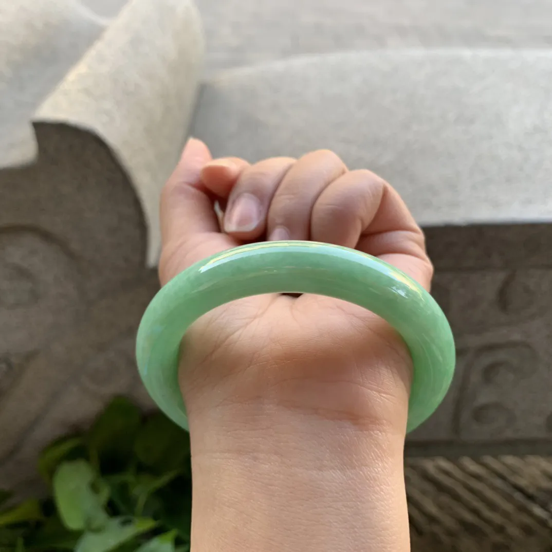 圈口56.8-11.4 【满绿圆条手镯】圆条56 57可戴