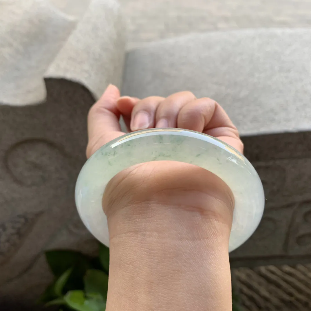 圈口57.7-12.6 【高冰玻飘花圆条手镯】圆条57 58可戴