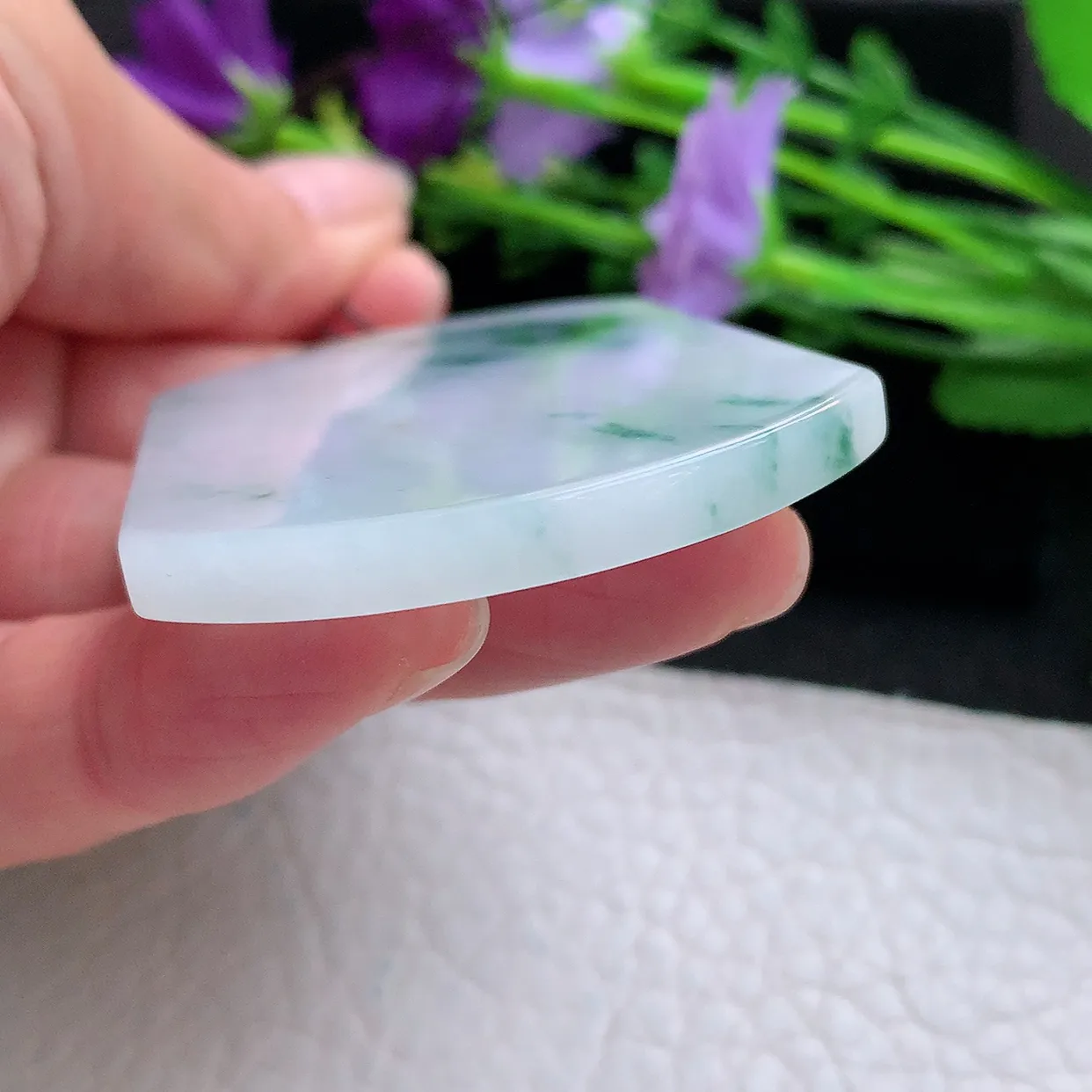 zen实拍55*43*4.8天然缅甸翡翠飘花平安无事牌吊坠 无字牌