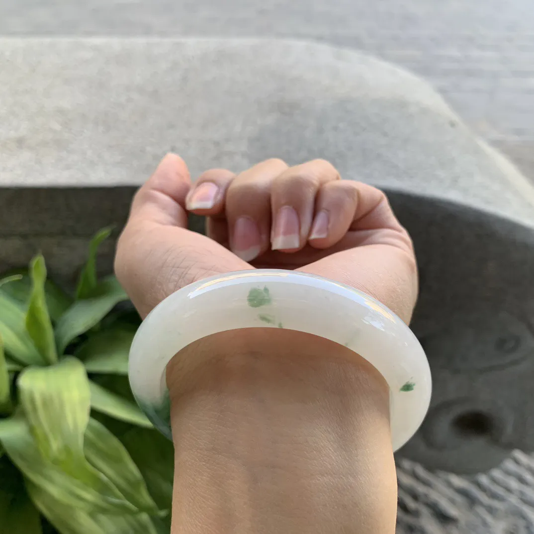 圈口56-13-9.2 【冰飘绿花正圈手镯】正圈56 57可戴