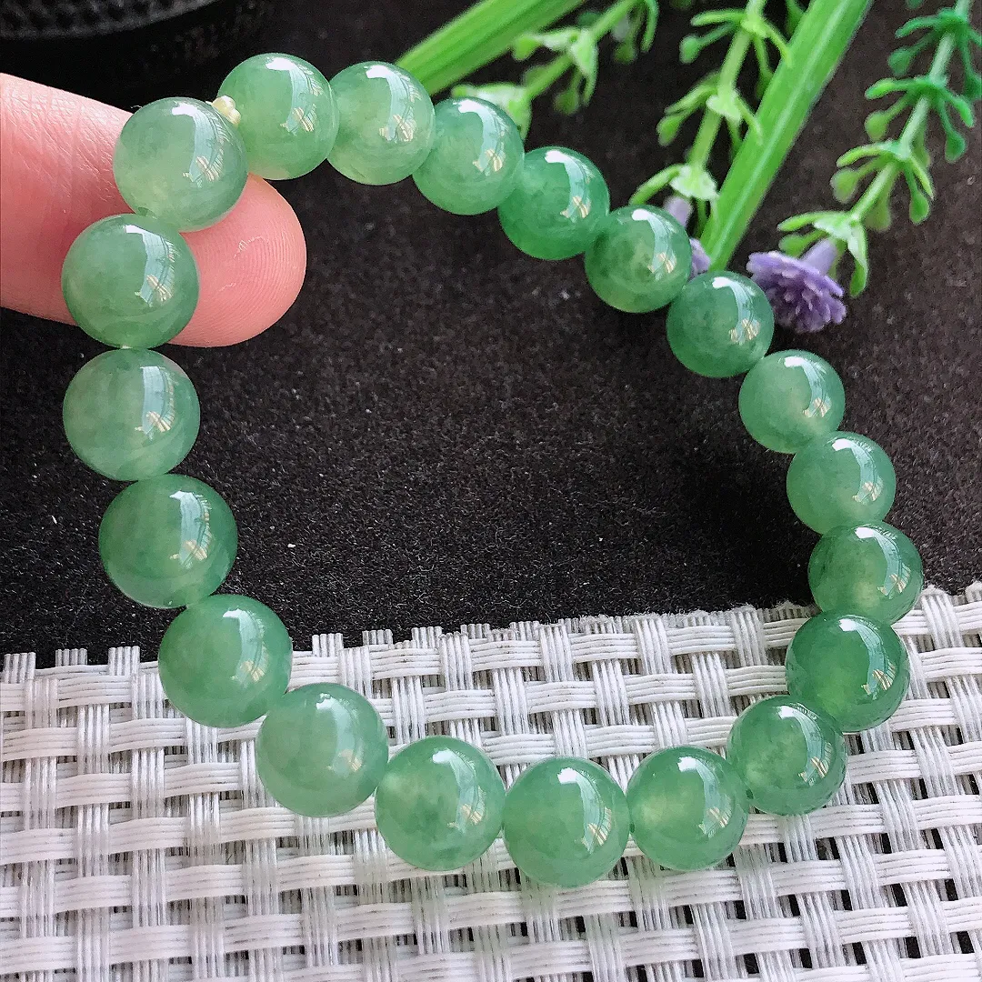 实拍A货翡翠9.6/20颗老坑冰胶果冻冰晴满甜绿手链玉珠项链手链女款