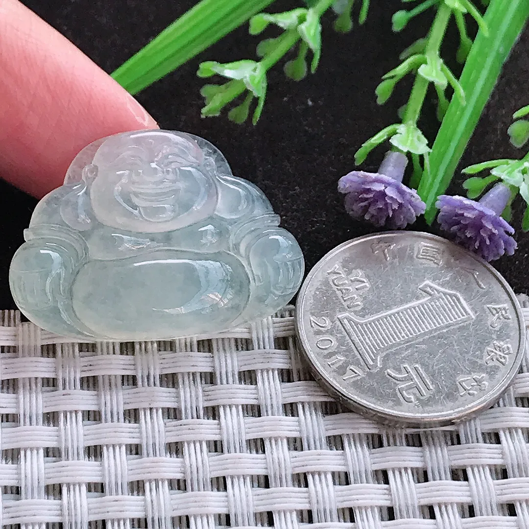 实拍A货翡翠22.7/31.5/5.6老坑冰种起胶冰晴佛公吊坠翡翠玉佛挂件