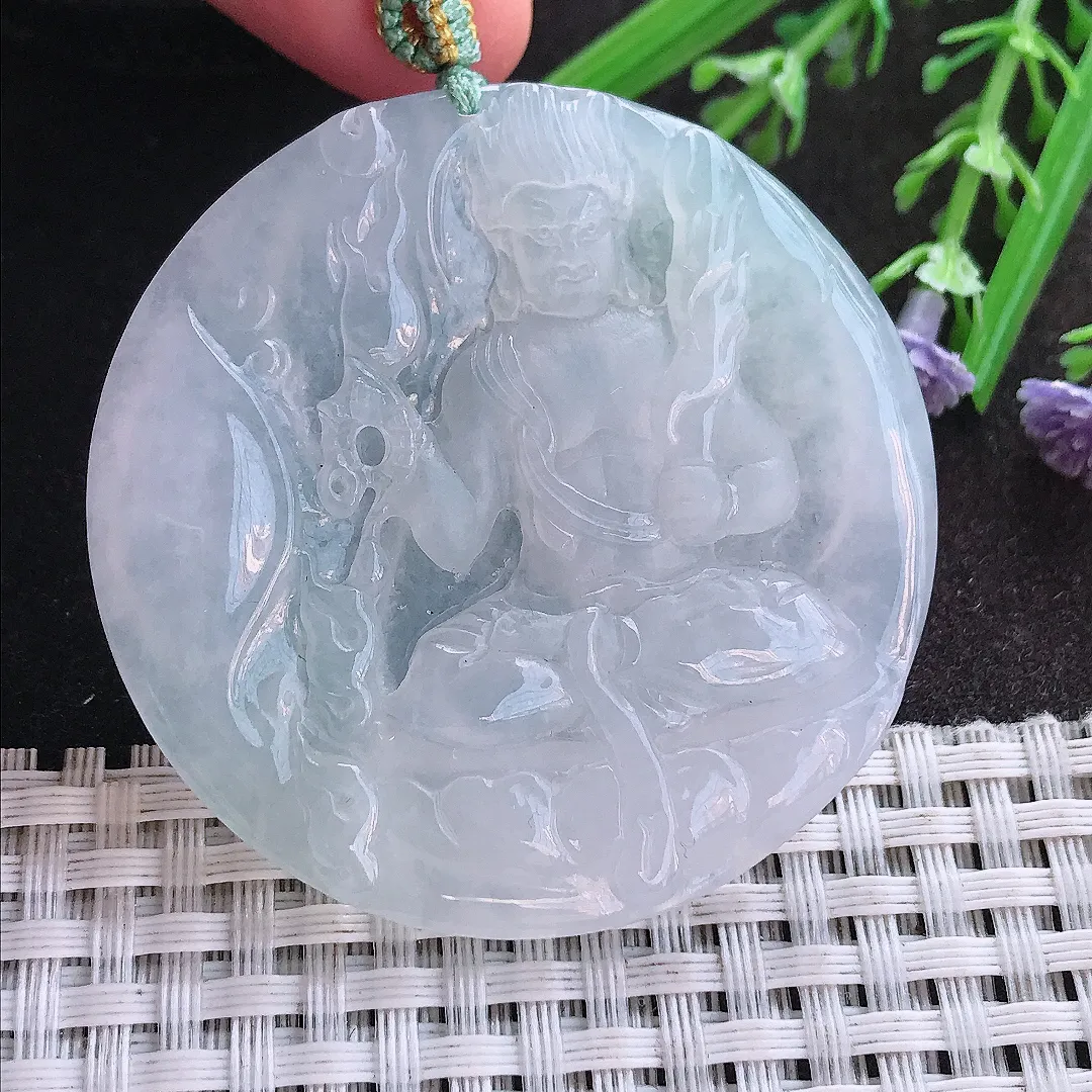 实拍A货翡翠50.9/5.2老坑冰透起胶白冰不动明王吊坠翡翠挂件