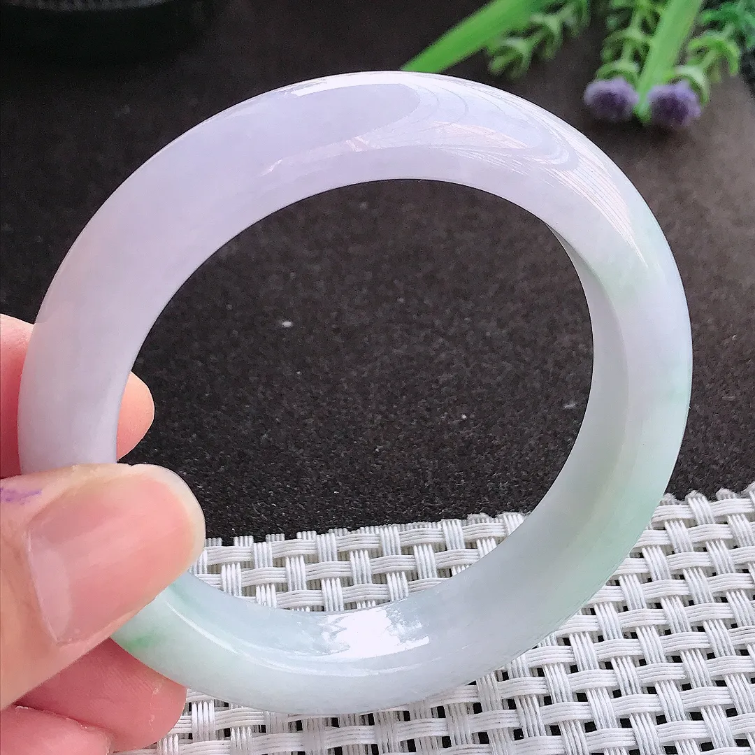 实拍翡翠A货54.5/12.5/9.2老坑秀气冰润紫罗兰手镯翡翠玉镯女款百搭