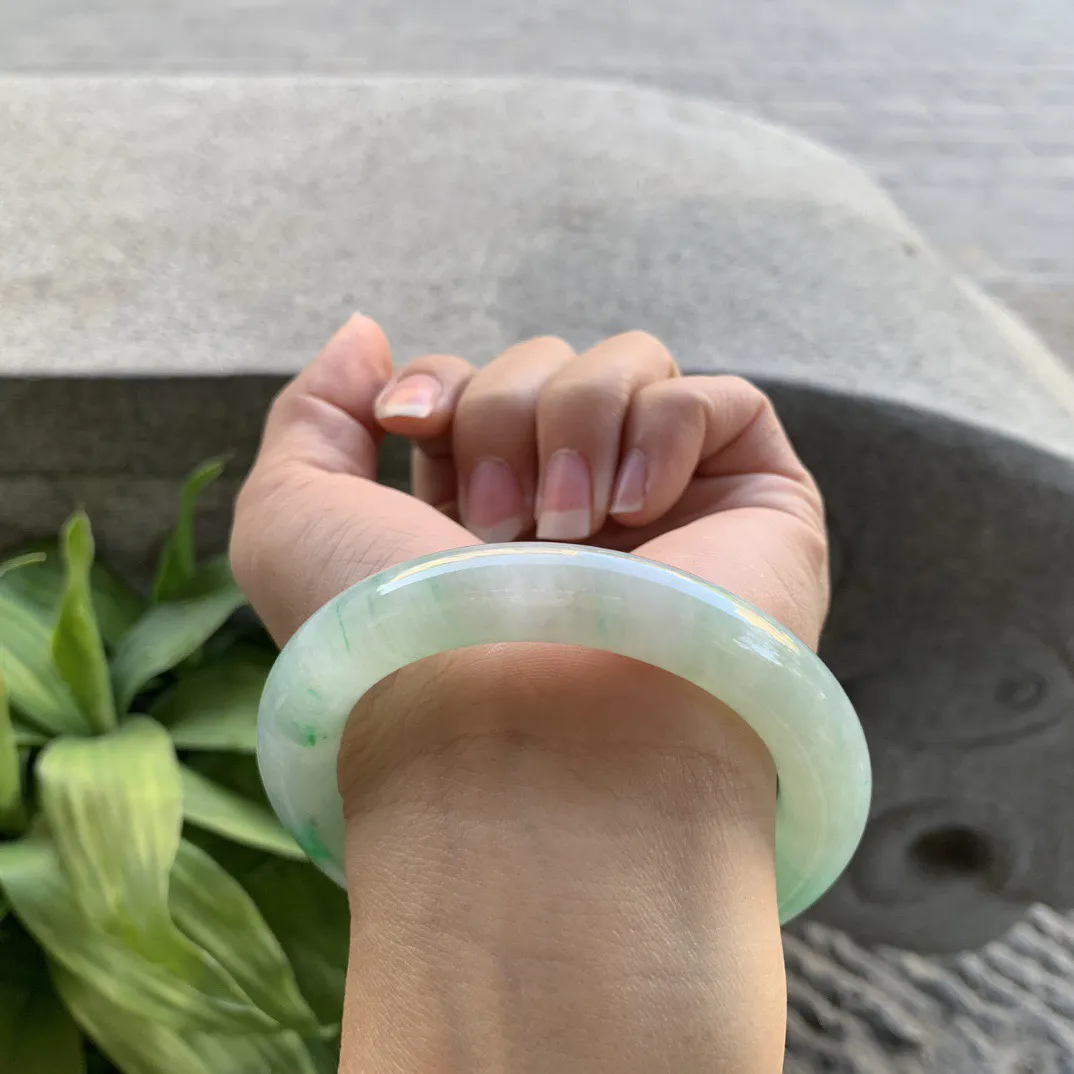 圈口 56-11【冰飘绿圆条手镯】圆条56 57可戴