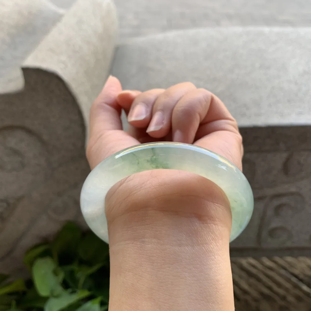 小圈口52.5-9.8 【高冰飘花圆条手镯】圆条52 53可戴