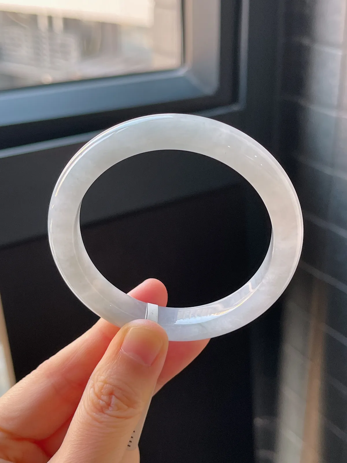 正圈53.5圈口，翡翠冰糯种白色手镯