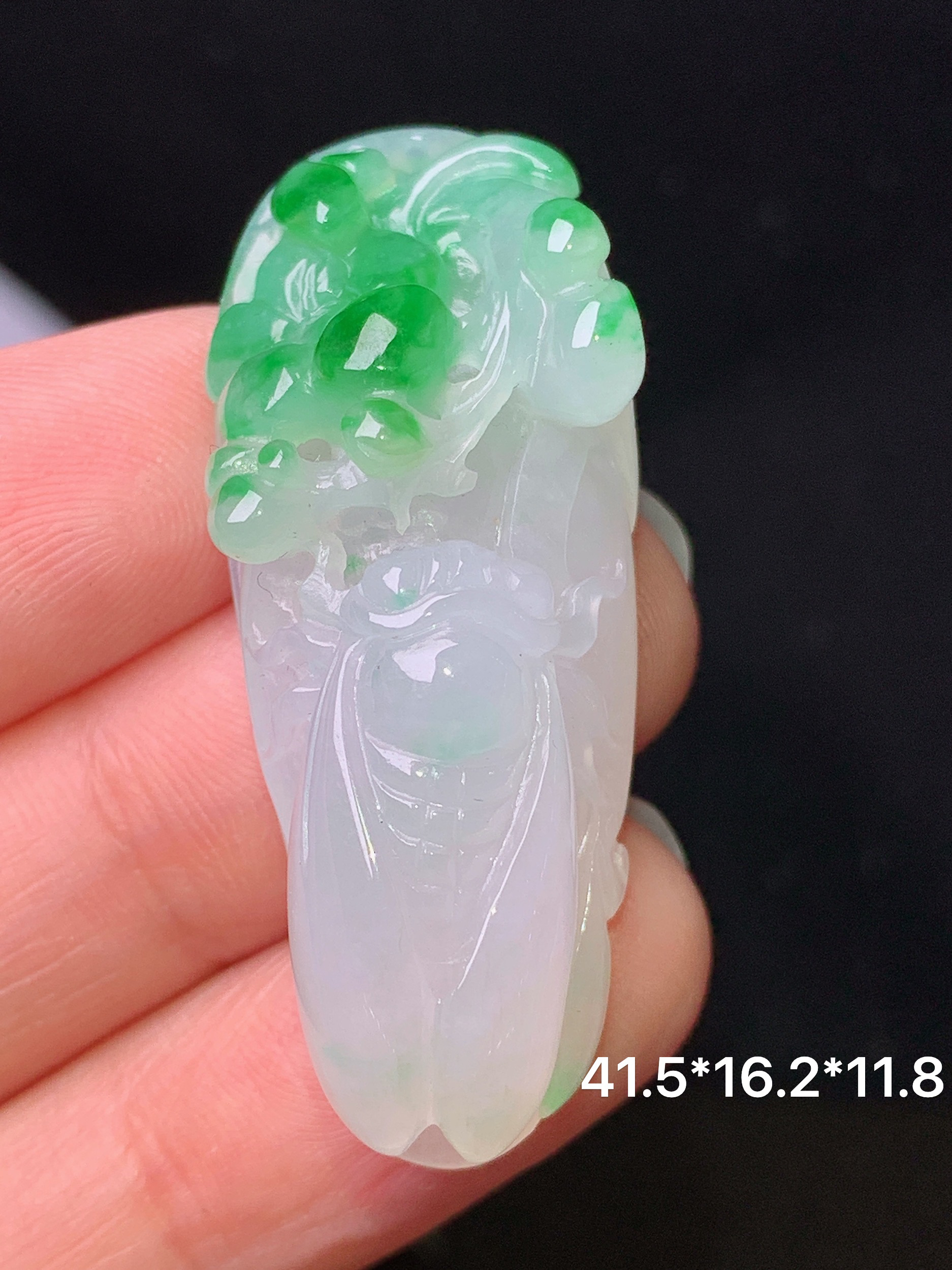 飘绿金蟾吊坠 玉质细腻 色泽艳丽清新 整体尺寸41.5*16.2*11.8