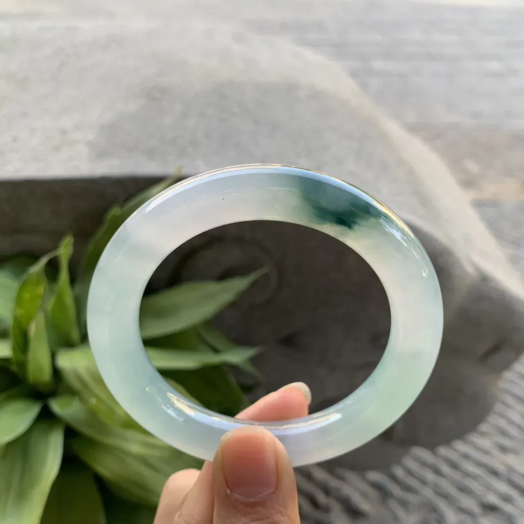 圈口55.6-10.6 【高冰飘花圆条手镯】圆条55 56可戴