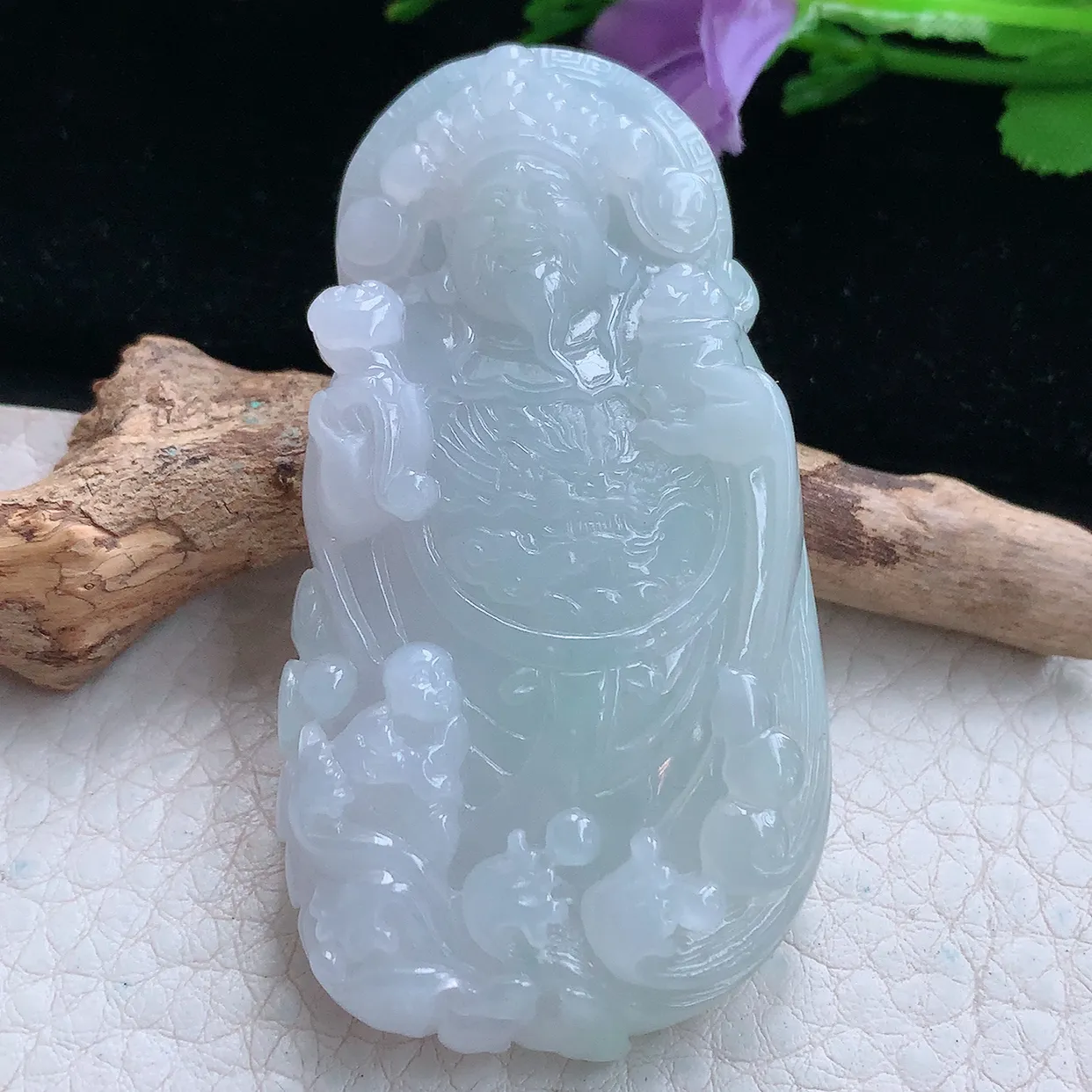 Ktj实拍63.2*33.5*9.2天然缅甸翡翠精雕财神爷吊坠 招财进宝