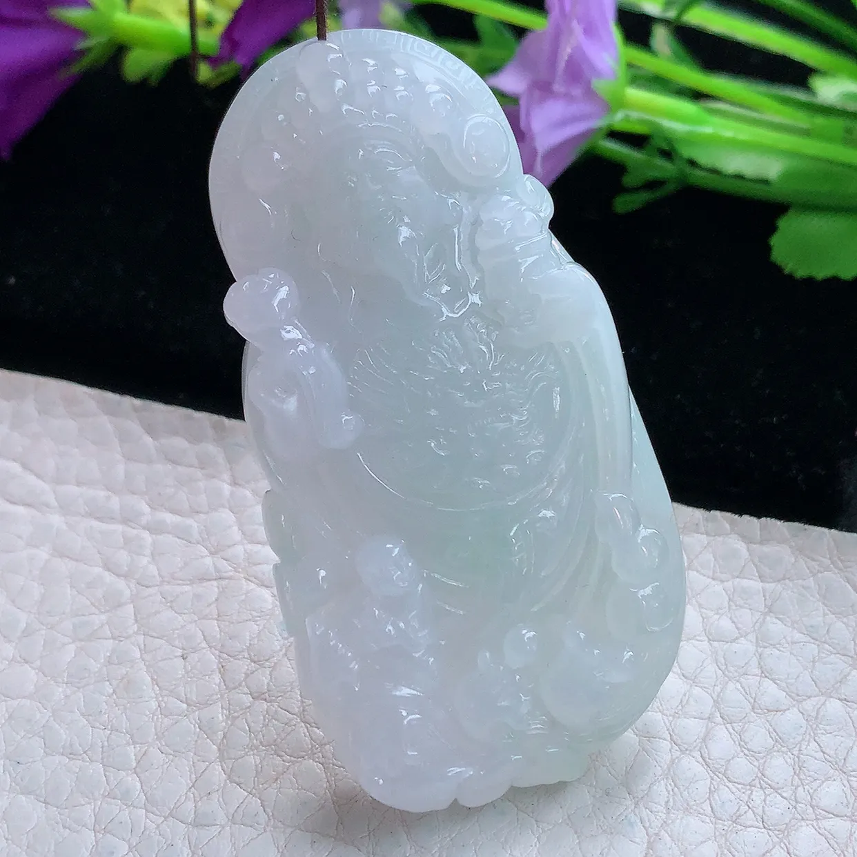 Ktj实拍63.2*33.5*9.2天然缅甸翡翠精雕财神爷吊坠 招财进宝