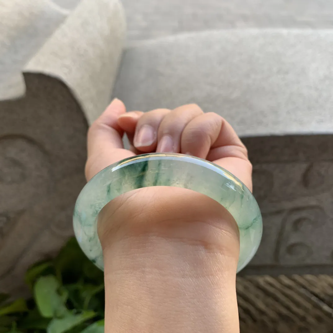 圈口55.7-12-9.1 【高冰飘花正圈手镯】正圈55 56可戴