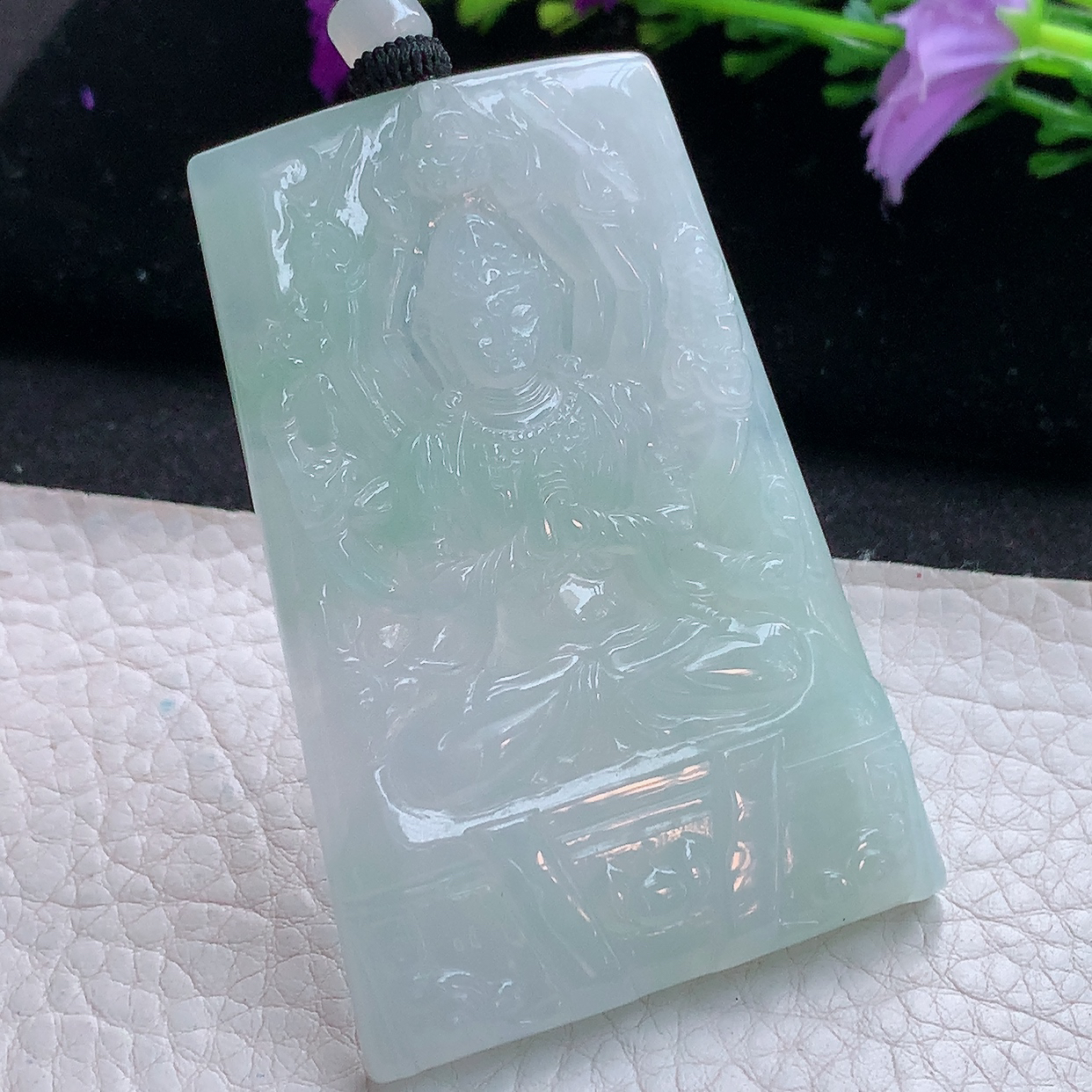 yl实拍64.8*43.8*6.5缅甸翡翠精雕千手观音牌菩萨吊坠 生肖守护神