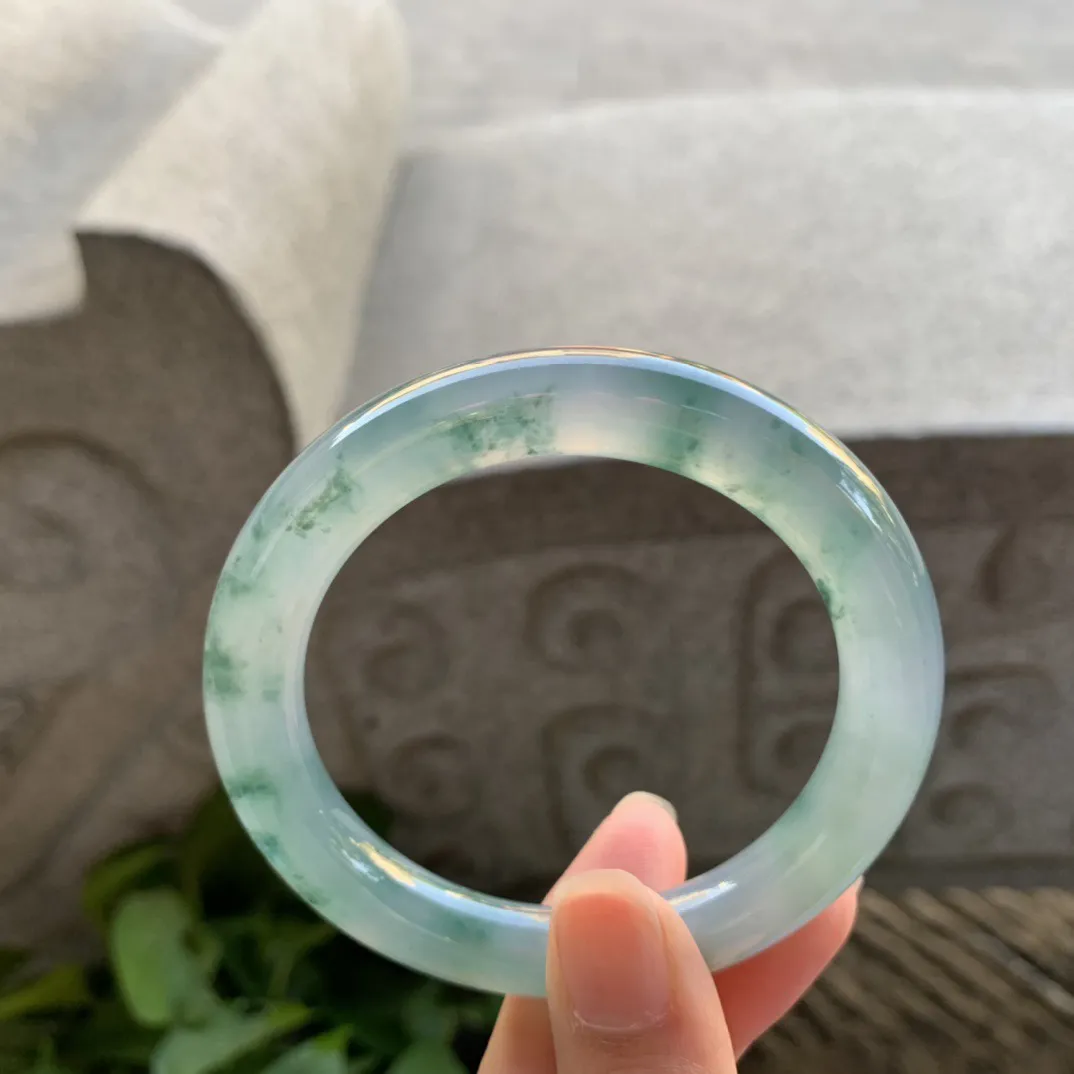 小圈口 53.4-9.7【高冰飘花圆条手镯】圆条53 54可戴