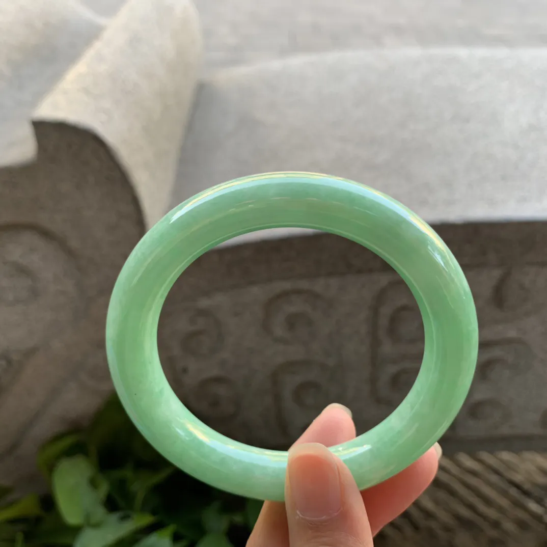 圈口56.8-11.4 【满绿圆条手镯】圆条56 57可戴
