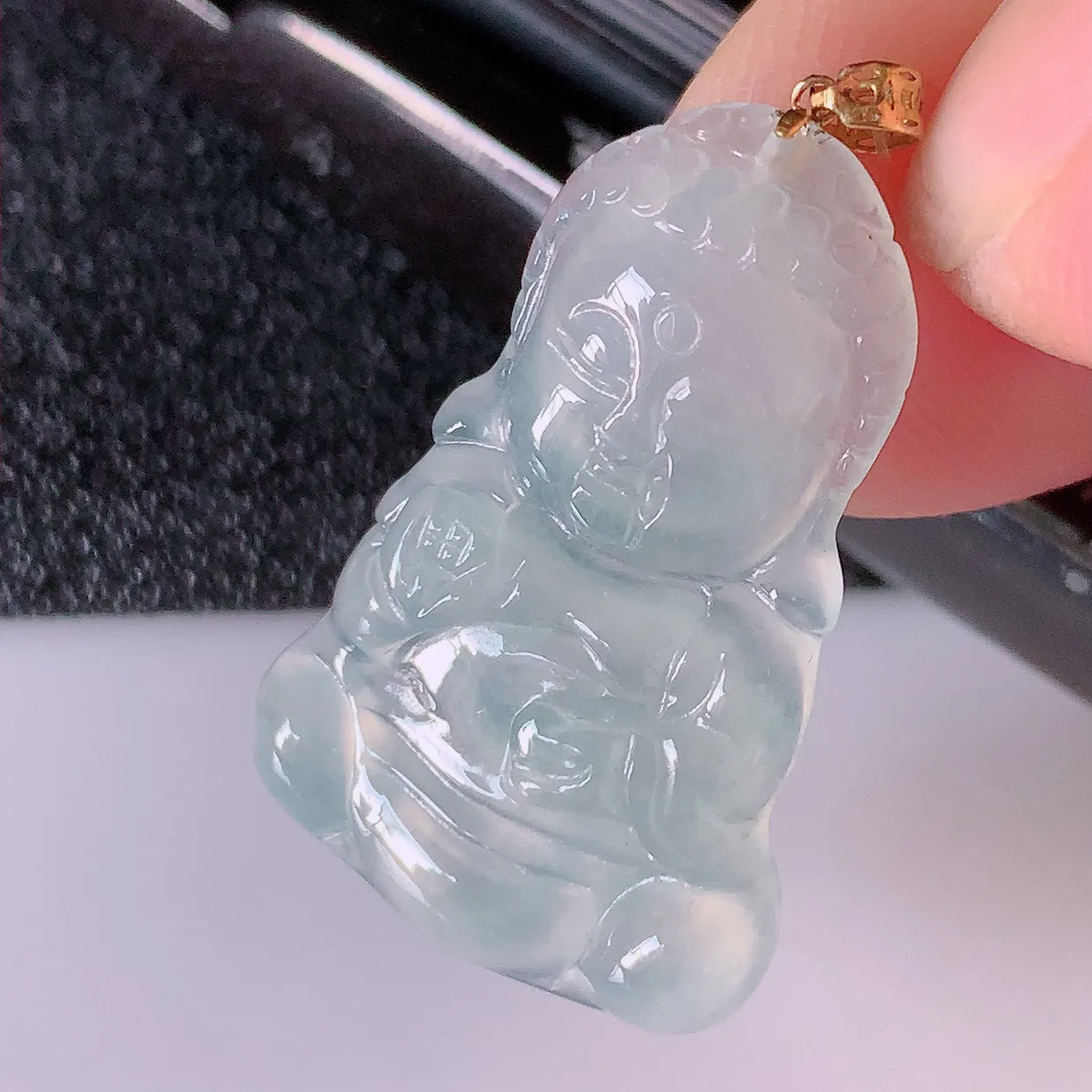 18K金镶嵌冰种翡翠保平安宝宝佛吊坠，一生平安，玉质莹润，佩戴佳品，#49.10