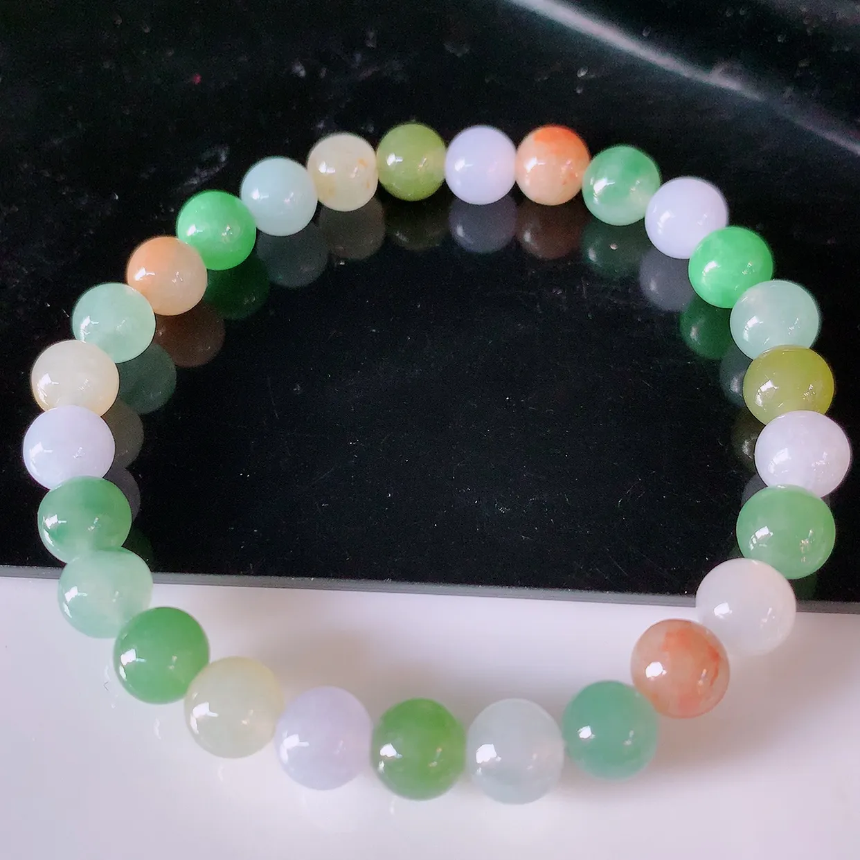 自然光实拍，冰润多宝翡翠手链，多彩翡翠手串，颜色丰富，料子细腻，高档大气，自戴送礼佳品！#46.10取一尺寸7