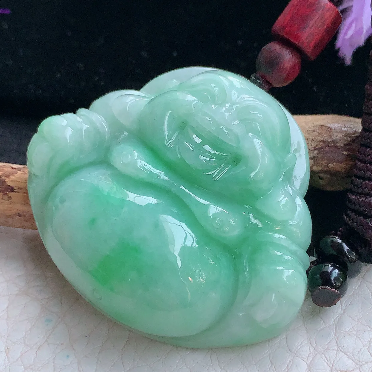 zen实拍41.5*46.8*12.8天然缅甸翡翠浅绿大佛公吊坠 大肚弥勒佛像