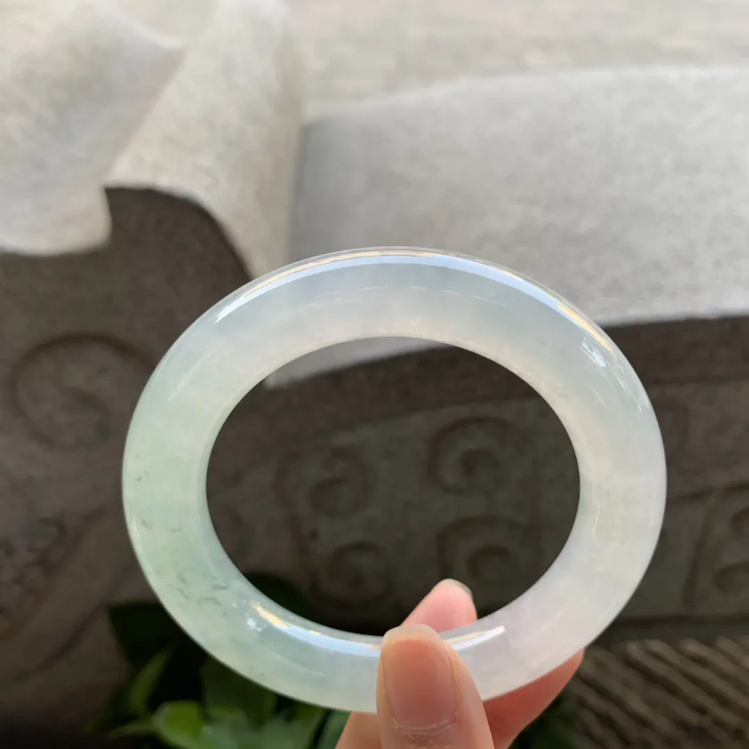 圈口57.7-12.6 【高冰玻飘花圆条手镯】圆条57 58可戴