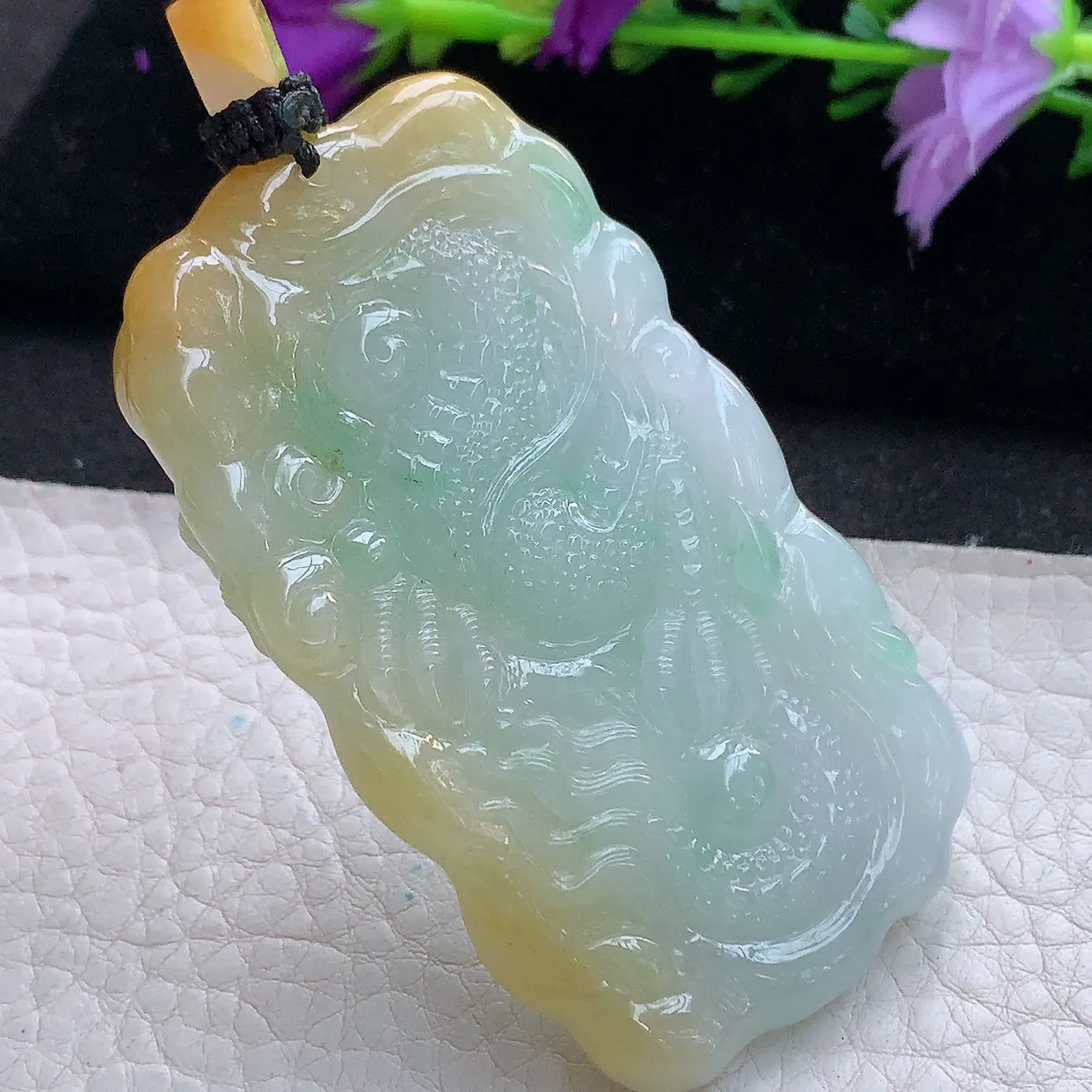 yl实拍66.6*38*11.6缅甸翡翠精雕黄加绿龙牌项坠 厚装霸气神龙降瑞