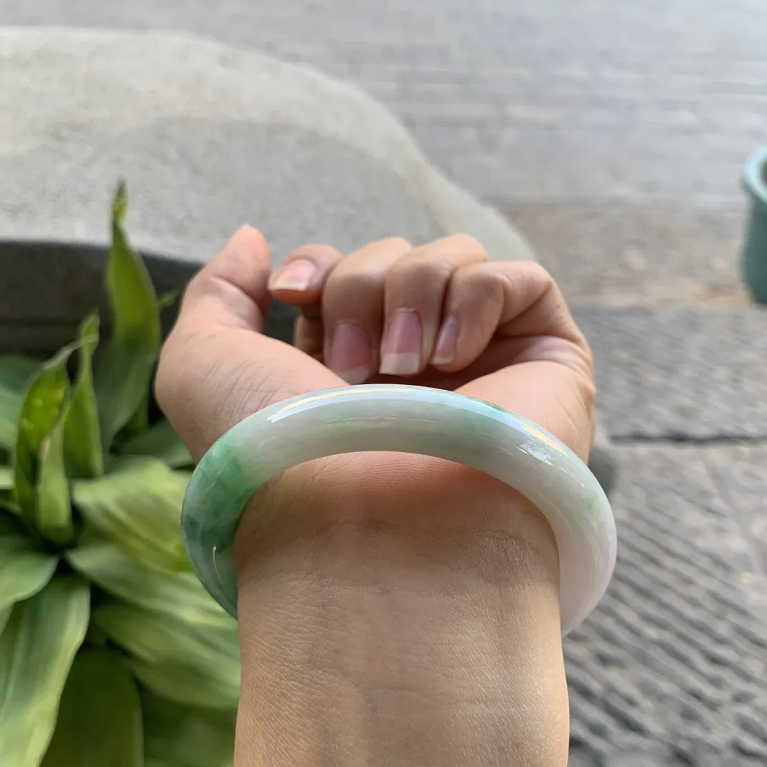 圈口54.4-10.4 【飘绿圆条手镯】圆条54 55可戴