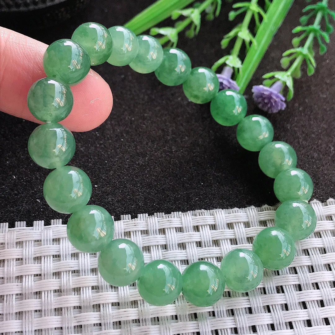 实拍A货翡翠9.6/20颗老坑冰胶果冻冰晴满甜绿手链玉珠项链手链女款
