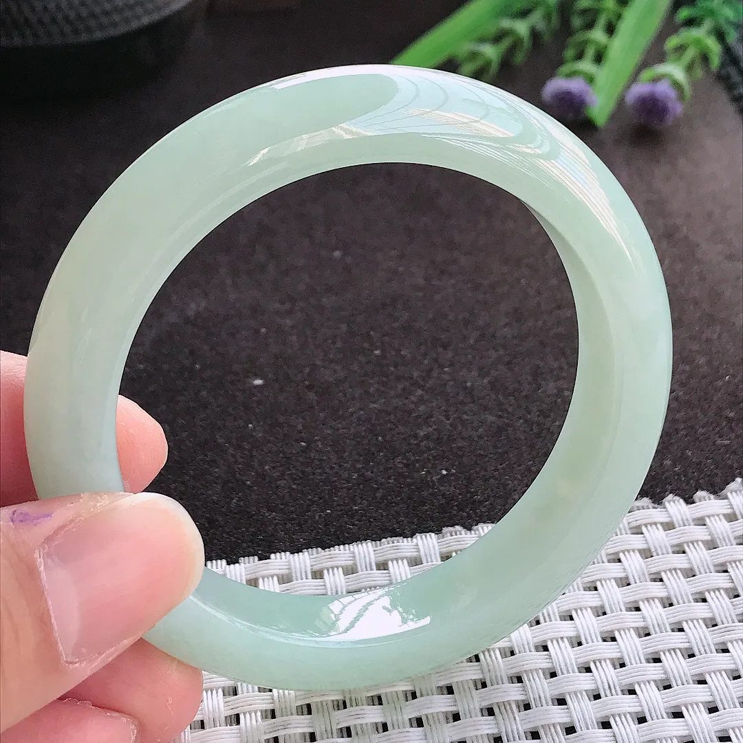 实拍翡翠A货54.5/11.6/8.9老坑冰纯起胶冰晴绿手镯翡翠玉镯女款百搭