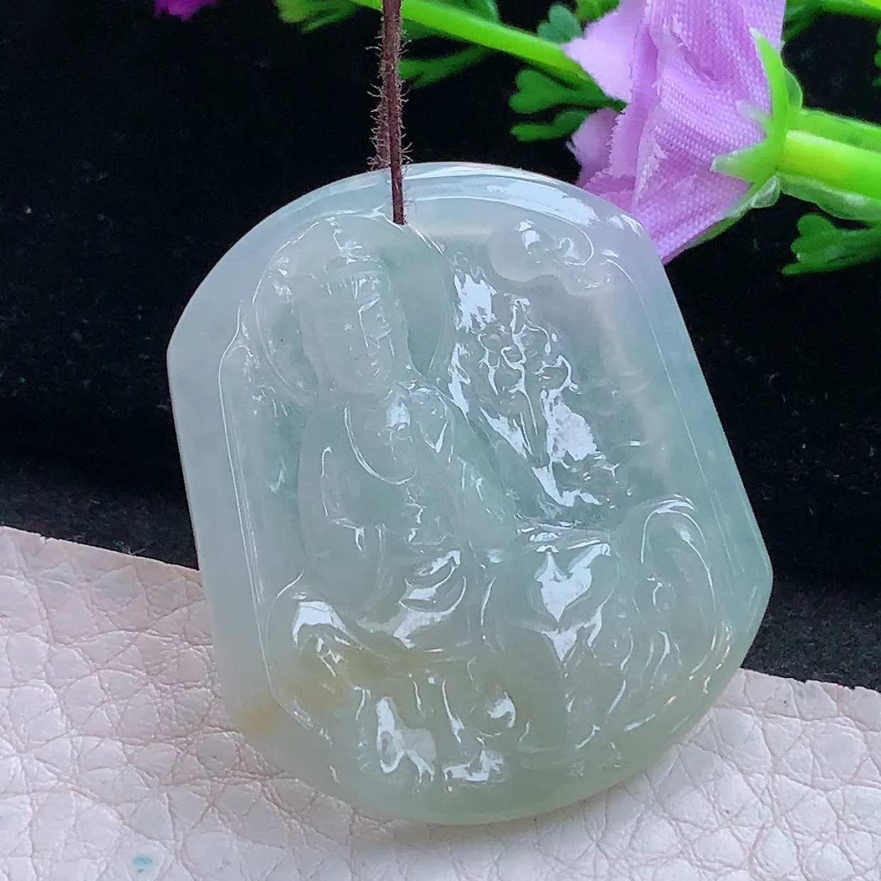 kh实拍38.6*33.5*4.4缅甸翡翠俏色普贤观音菩萨吊坠，守护神